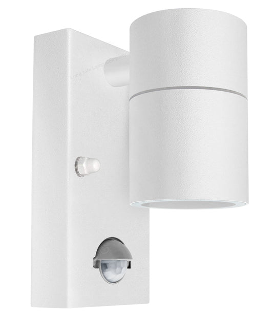 PIR Matt White Stainless Steel Single Outdoor Down Wall Light Movement Sensor - Energy Light Bulbs - Free delivery on all orders