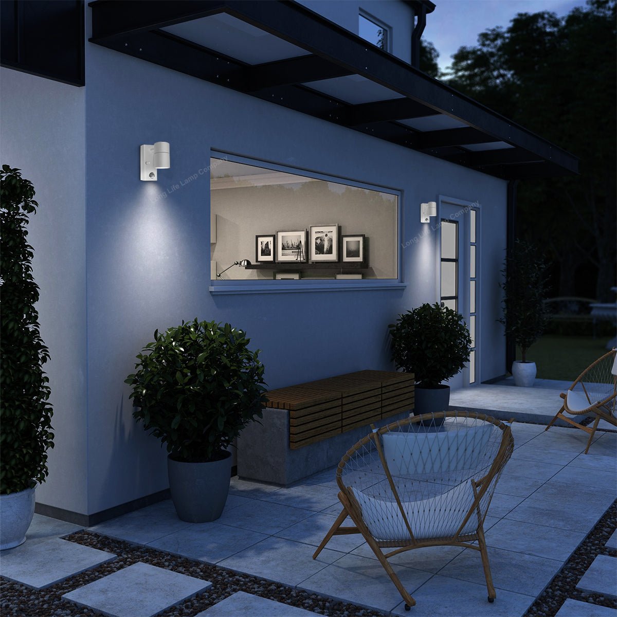 PIR Matt White Stainless Steel Single Outdoor Down Wall Light Movement Sensor - Energy Light Bulbs - Free delivery on all orders