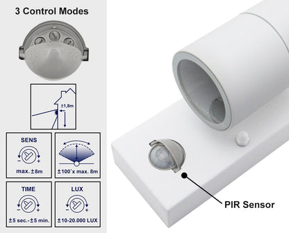 PIR Matt White Up Down Stainless Steel Outdoor Wall Light with Movement Sensor - Energy Light Bulbs - Free delivery on all orders