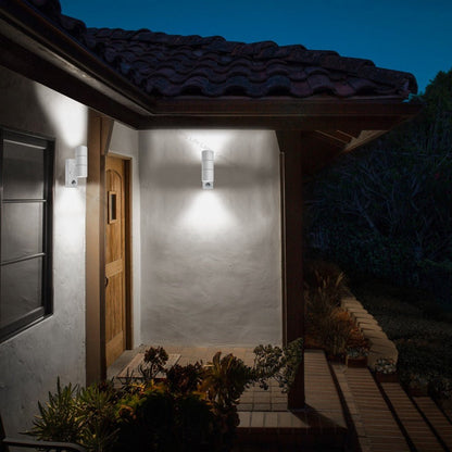 PIR Matt White Up Down Stainless Steel Outdoor Wall Light with Movement Sensor - Energy Light Bulbs - Free delivery on all orders