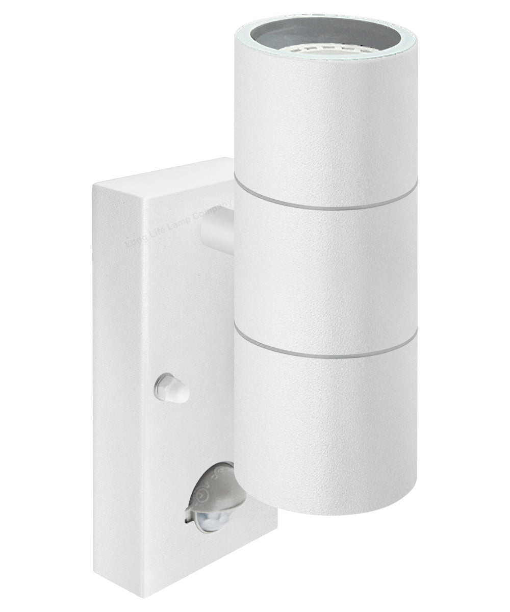 PIR Matt White Up Down Stainless Steel Outdoor Wall Light with Movement Sensor - Energy Light Bulbs - Free delivery on all orders