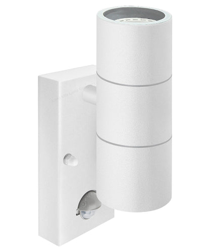 PIR Matt White Up Down Stainless Steel Outdoor Wall Light with Movement Sensor - Energy Light Bulbs - Free delivery on all orders