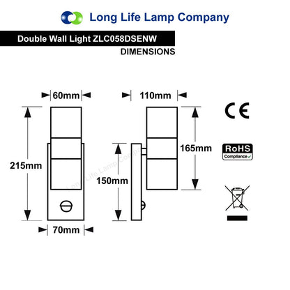 PIR Matt White Up Down Stainless Steel Outdoor Wall Light with Movement Sensor - Energy Light Bulbs - Free delivery on all orders