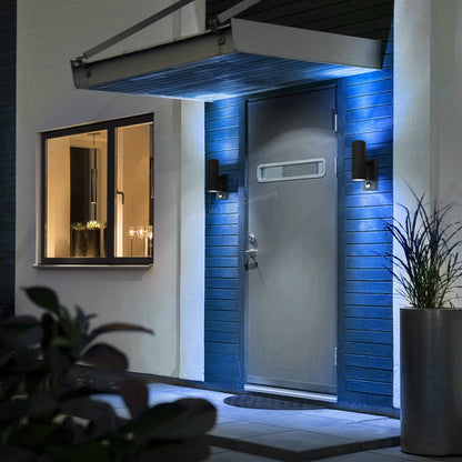 PIR Movement Sensor Outdoor Black Double Wall Light ZLC38DSEN with Coloured LED GU10 Red or Green or Blue - Free delivery on all orders