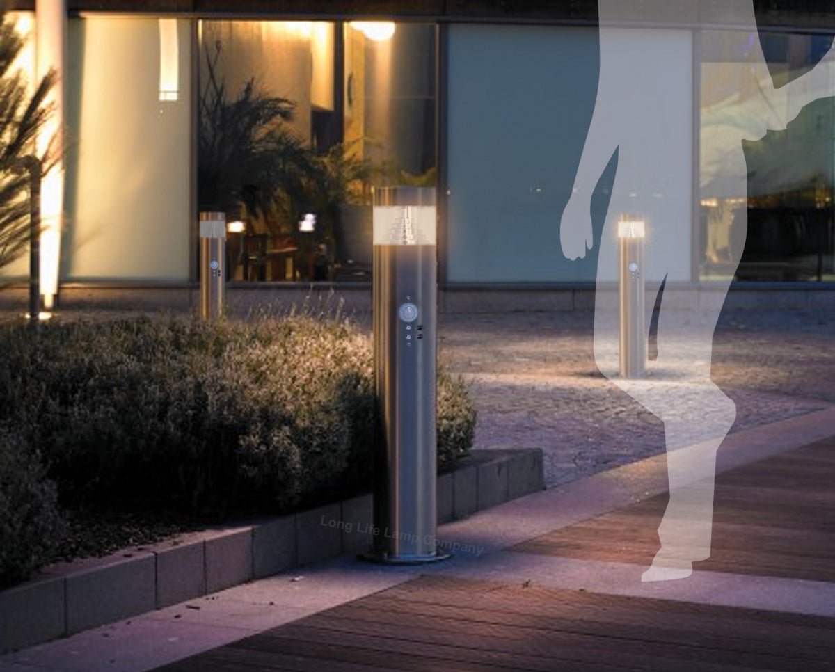PIR Outdoor LED Bollard Light Stainless Steel with Movement Sensor Warm or Cool ZLC071WW or ZLC072CW - Free delivery on all orders