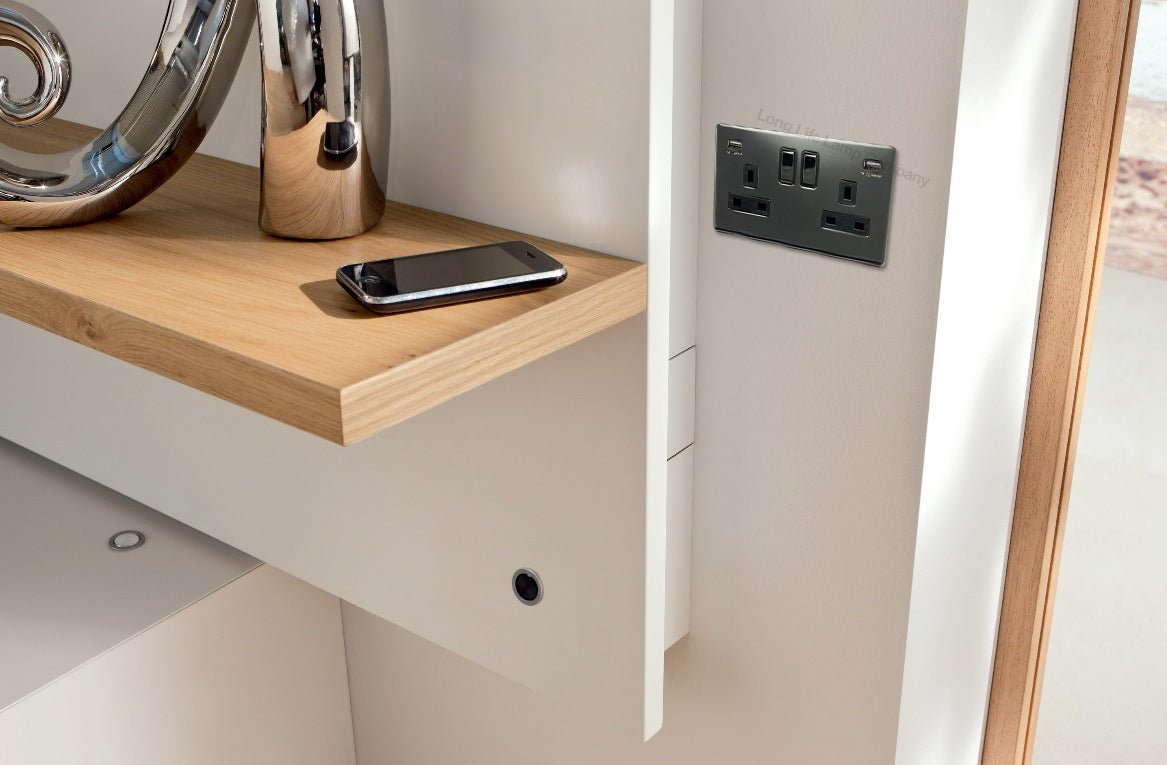 Polished Black Nickel USB Double Wall Plug Socket 2 Gang 13A with 2 USB Charger Port Outlets Plate N776GME - Energy Light Bulbs - Free delivery on all orders