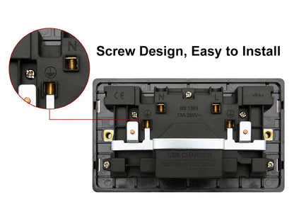 Polished Black Nickel USB Double Wall Plug Socket 2 Gang 13A with 2 USB Charger Port Outlets Plate N776GME - Energy Light Bulbs - Free delivery on all orders