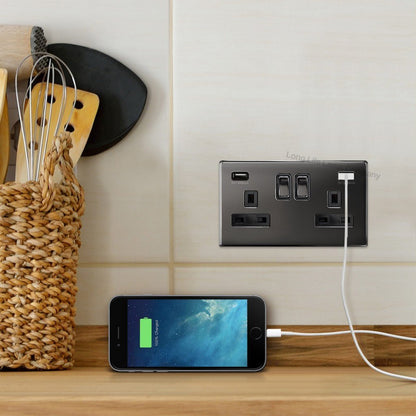 Polished Black Nickel USB Double Wall Plug Socket 2 Gang 13A with 2 USB Charger Port Outlets Plate N776GME - Energy Light Bulbs - Free delivery on all orders
