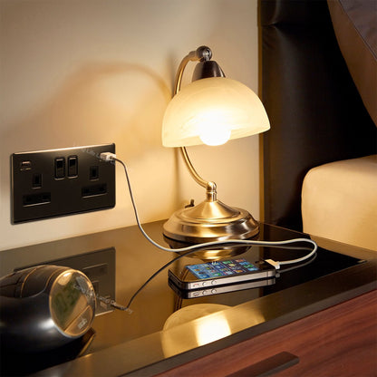 Polished Black Nickel USB Double Wall Plug Socket 2 Gang 13A with 2 USB Charger Port Outlets Plate N776GME - Energy Light Bulbs - Free delivery on all orders