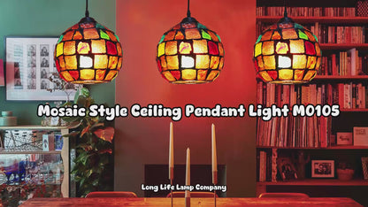 Vintage Hanging Stained Glass Ceiling Light Shade Pendant Mosaic Style Multi Colour M0105