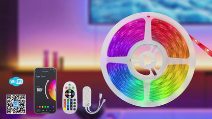 5M Smart WiFi RGB LED Strip Lights Plug and Play Kit Dimmable with IR Remote App Controlled