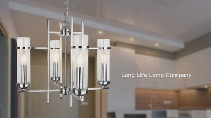 Modern 4 Light Chrome Glass Lantern Ceiling Pendant Light H3040