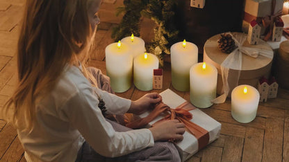 Set Of 3 USB Rechargeable LED Wax Gold Painted and White Flameless Candles With Remote WAX03 Control