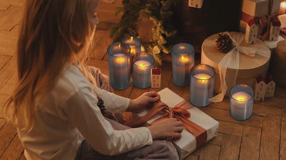Set Of 3 USB Rechargeable LED Wax Smoked Grey Glass Flameless Candles With Remote Control WAX02