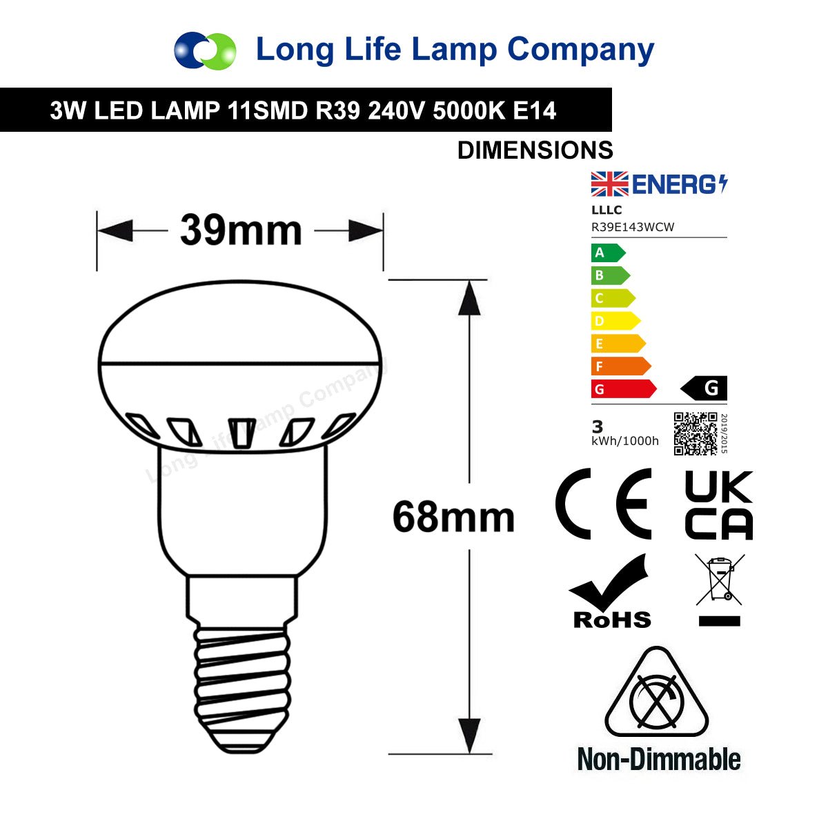 R39 LED Reflector Bulb 3W E14 30W Equivalent - Free delivery on all orders