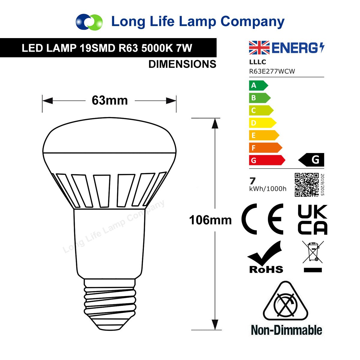 R63 LED Reflector Bulb 7W E27 60W Equivalent - Free delivery on all orders
