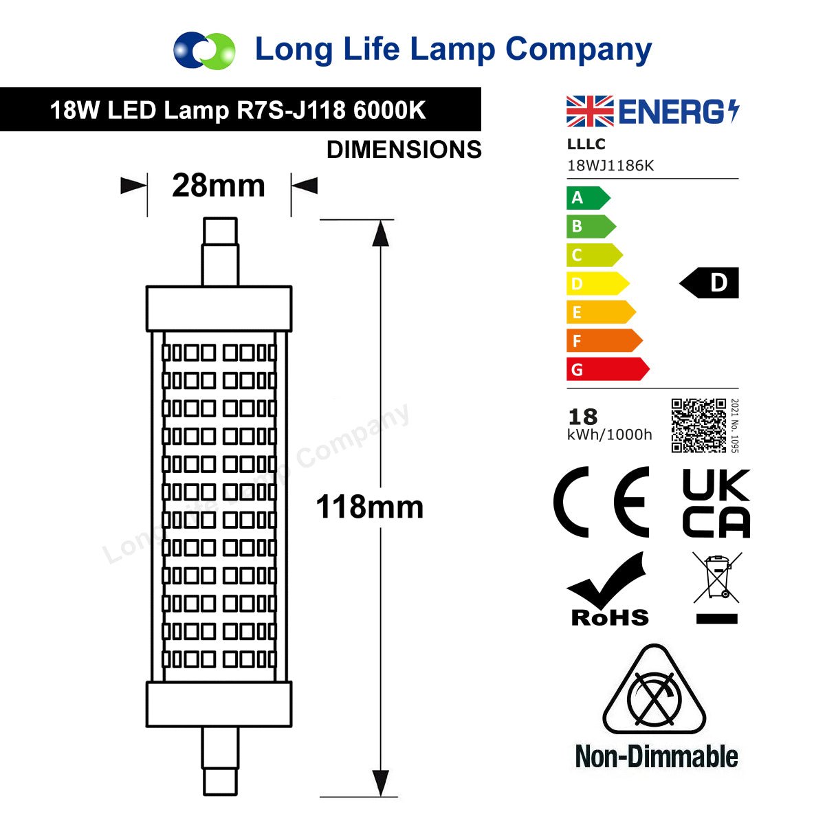 R7S 118mm LED Bulb J118 Halogen Linear Replacement 18w 6000k For Flood Lights - Energy Light Bulbs - Free delivery on all orders