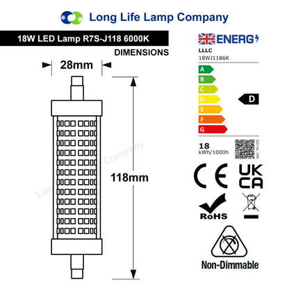 R7S 118mm LED Bulb J118 Halogen Linear Replacement 18w 6000k For Flood Lights - Energy Light Bulbs - Free delivery on all orders