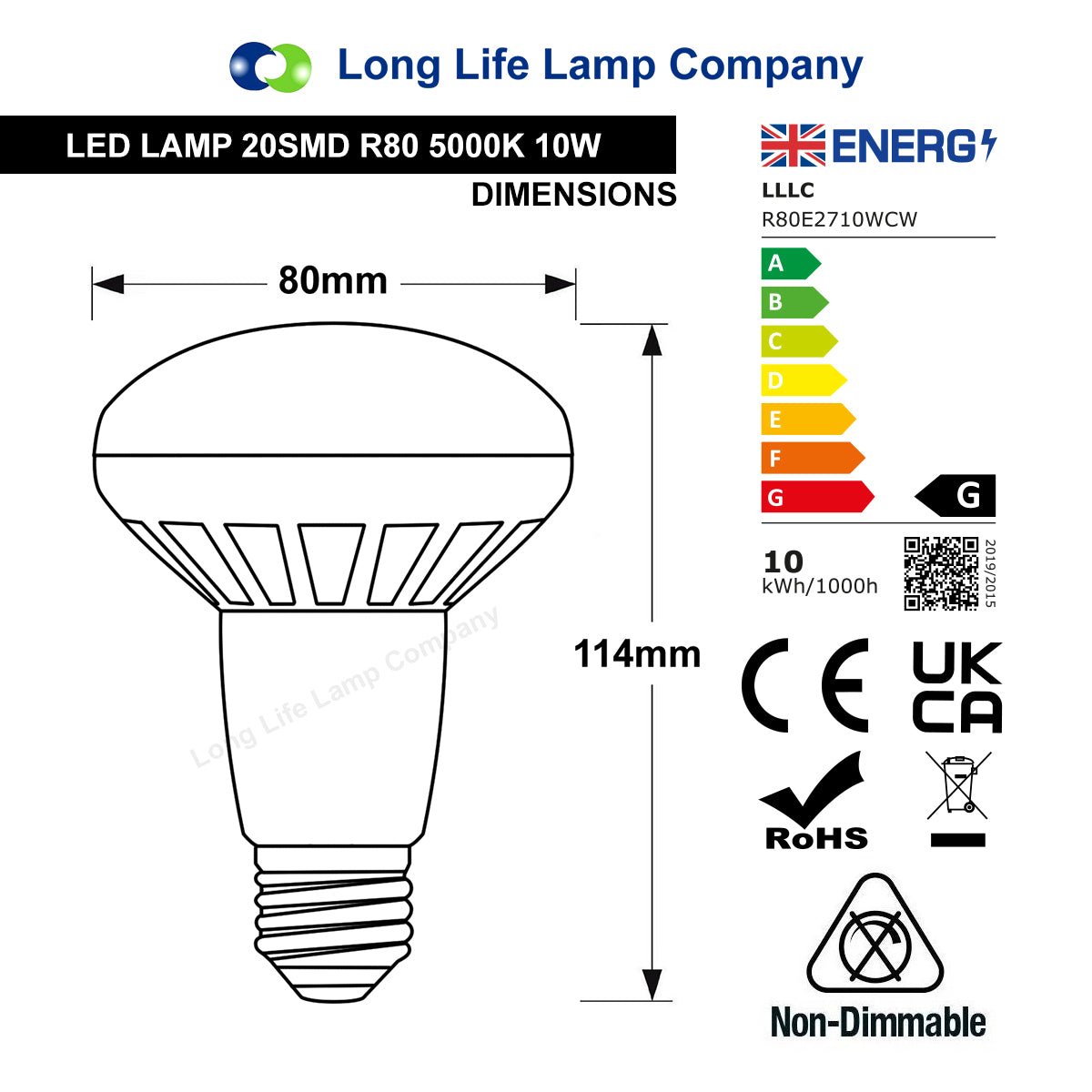 R80 LED Reflector Bulb 10W Cool White 5000K E27 - Energy Light Bulbs - Free delivery on all orders