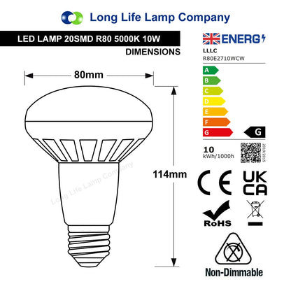 R80 LED Reflector Bulb 10W Cool White 5000K E27 - Energy Light Bulbs - Free delivery on all orders