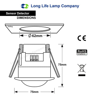 Recessed 360° Angle PIR Ceiling Occupancy Motion Sensor Detector Light Switch - Energy Light Bulbs - Free delivery on all orders