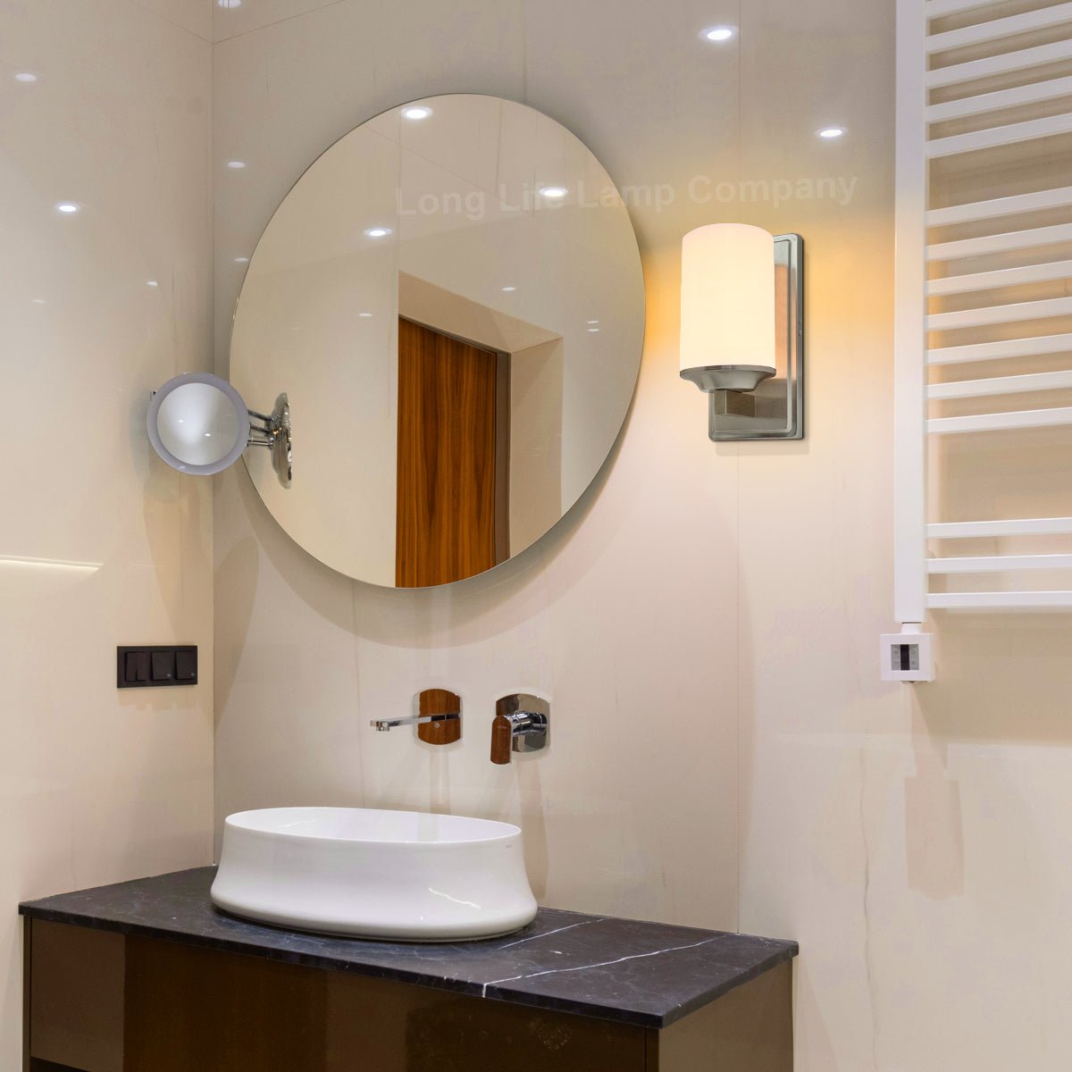 Rectangular Brushed Chrome Frosted Glass Shade Wall Light IP44 with G9 LED 5w Warm White - Energy Light Bulbs - Free delivery on all orders