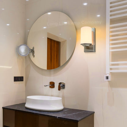 Rectangular Brushed Chrome Frosted Glass Shade Wall Light IP44 with G9 LED 5w Warm White - Energy Light Bulbs - Free delivery on all orders