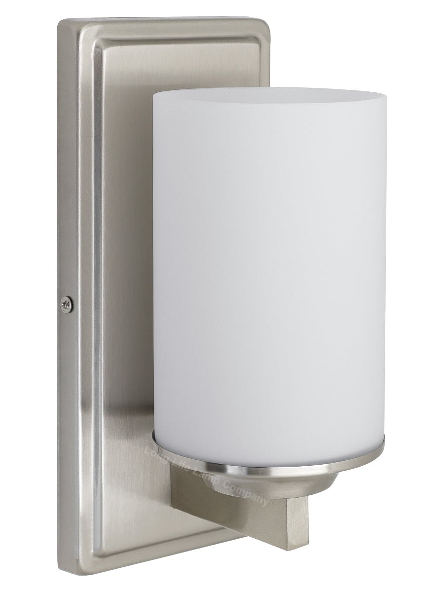 Rectangular Brushed Chrome Frosted Glass Shade Wall Light IP44 with G9 LED 5w Warm White - Energy Light Bulbs - Free delivery on all orders
