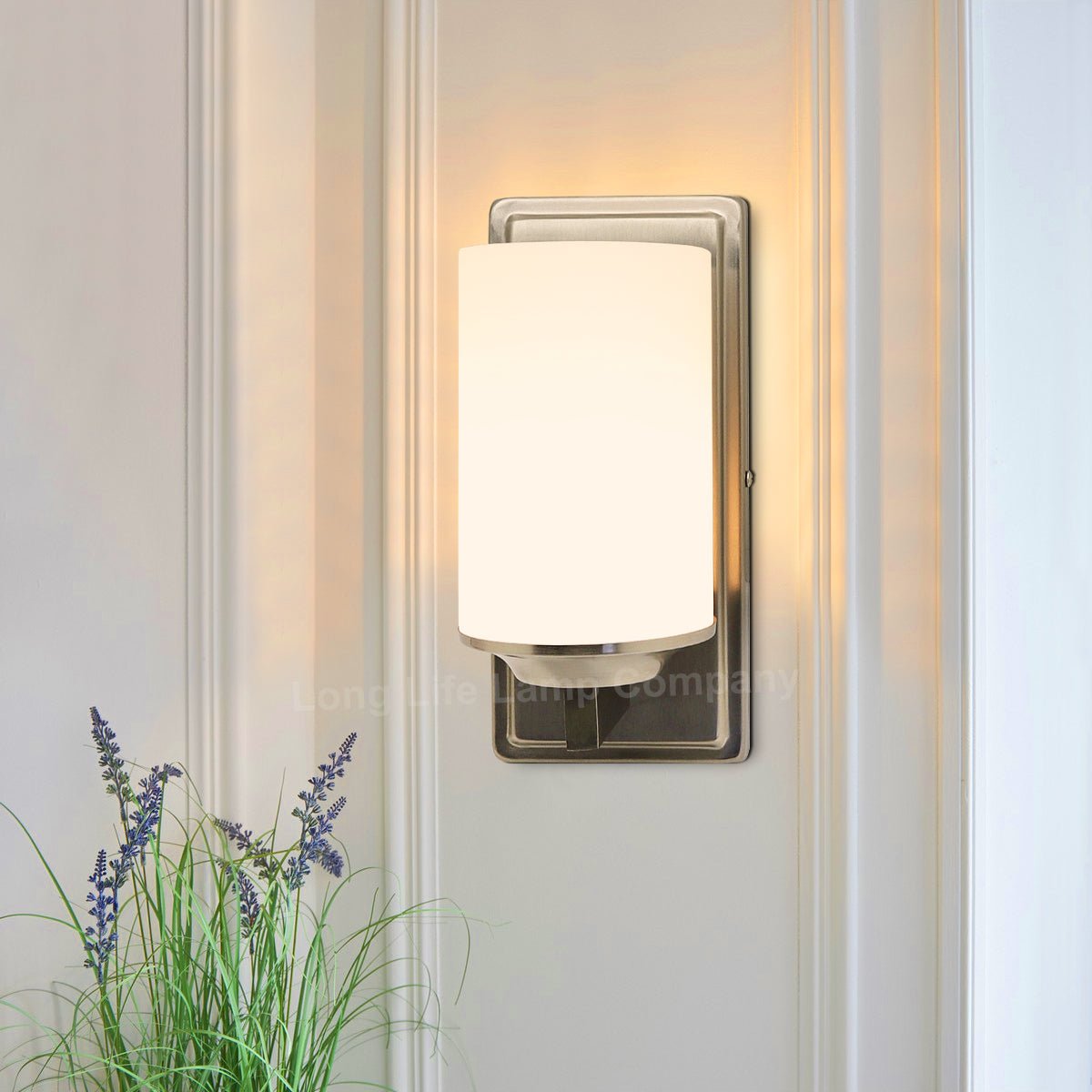 Rectangular Brushed Chrome Frosted Glass Shade Wall Light IP44 with G9 LED 5w Warm White - Energy Light Bulbs - Free delivery on all orders