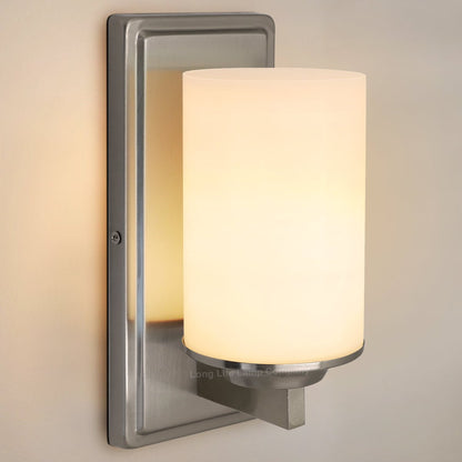 Rectangular Brushed Chrome Frosted Glass Shade Wall Light IP44 with G9 LED 5w Warm White - Energy Light Bulbs - Free delivery on all orders