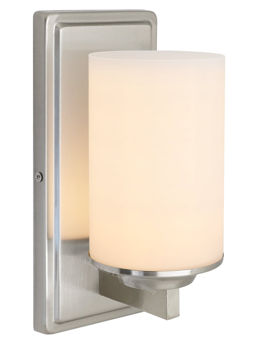Rectangular Brushed Chrome Frosted Glass Shade Wall Light IP44 with G9 LED 5w Warm White - Energy Light Bulbs - Free delivery on all orders
