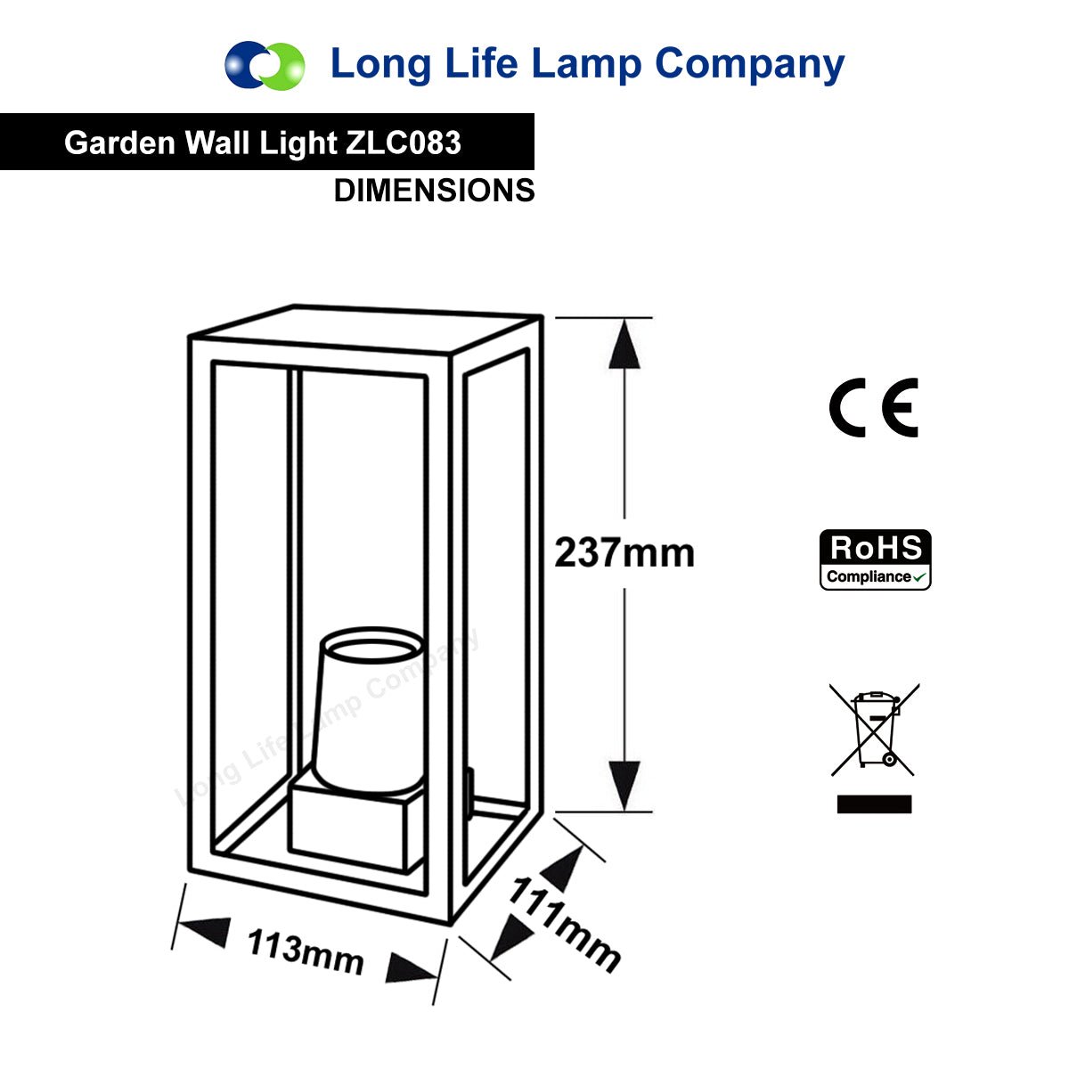 Rectangular Glass Outdoor Wall Light Lantern Stainless Steel Body - Energy Light Bulbs - Free delivery on all orders