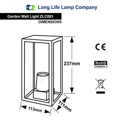 Rectangular Glass Outdoor Wall Light Lantern Stainless Steel Body - Energy Light Bulbs - Free delivery on all orders