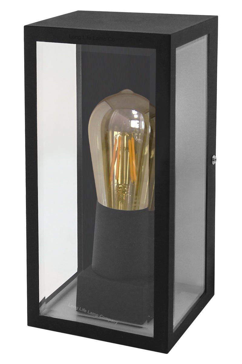 Rectangular Glass Wall Lantern Outdoor Garden Wall Light Black Body Metal Luminaire - Energy Light Bulbs - Free delivery on all orders