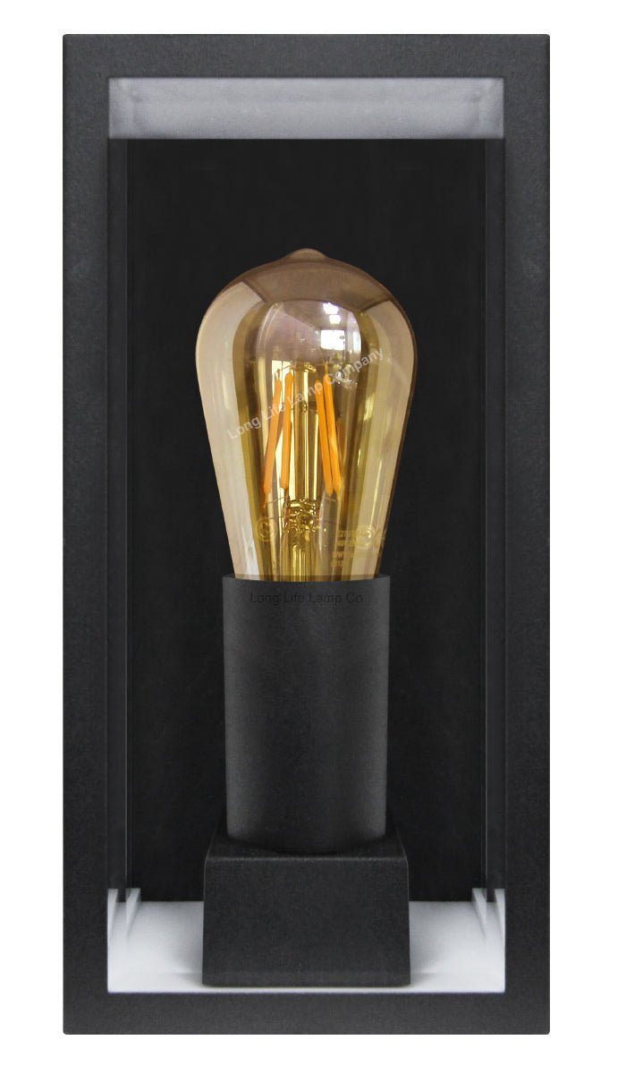 Rectangular Glass Wall Lantern Outdoor Garden Wall Light Black Body Metal Luminaire - Energy Light Bulbs - Free delivery on all orders