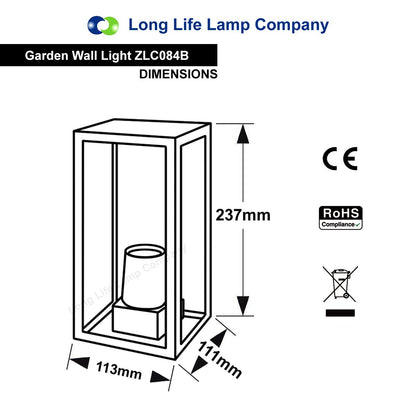 Rectangular Glass Wall Lantern Outdoor Garden Wall Light Black Body Metal Luminaire - Energy Light Bulbs - Free delivery on all orders