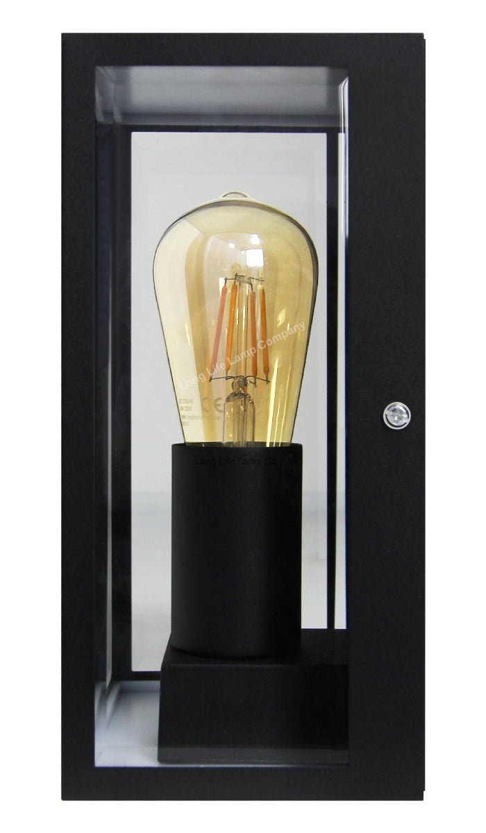 Rectangular Glass Wall Lantern Outdoor Garden Wall Light Black Body Metal Luminaire - Energy Light Bulbs - Free delivery on all orders