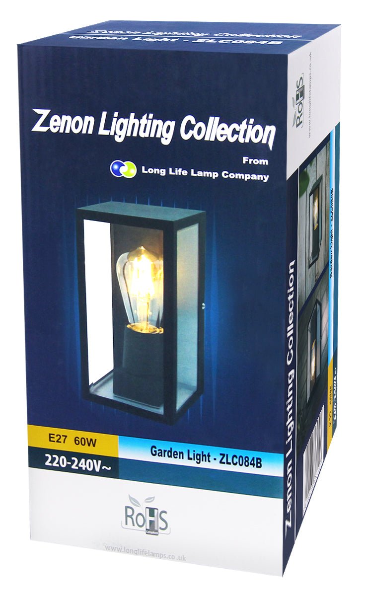 Rectangular Glass Wall Lantern Outdoor Garden Wall Light Black Body Metal Luminaire - Energy Light Bulbs - Free delivery on all orders
