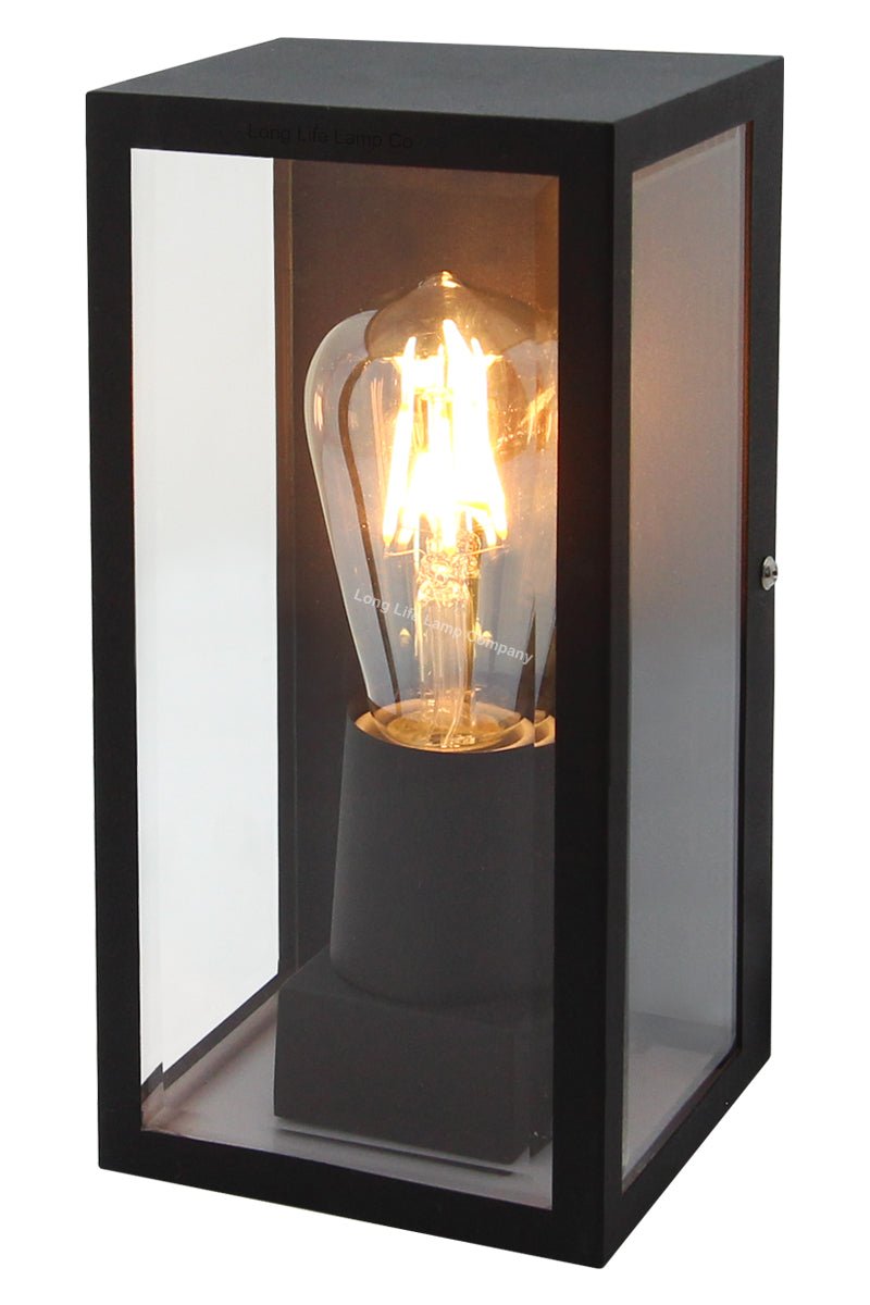 Rectangular Glass Wall Lantern Outdoor Garden Wall Light Black Body Metal Luminaire - Energy Light Bulbs - Free delivery on all orders
