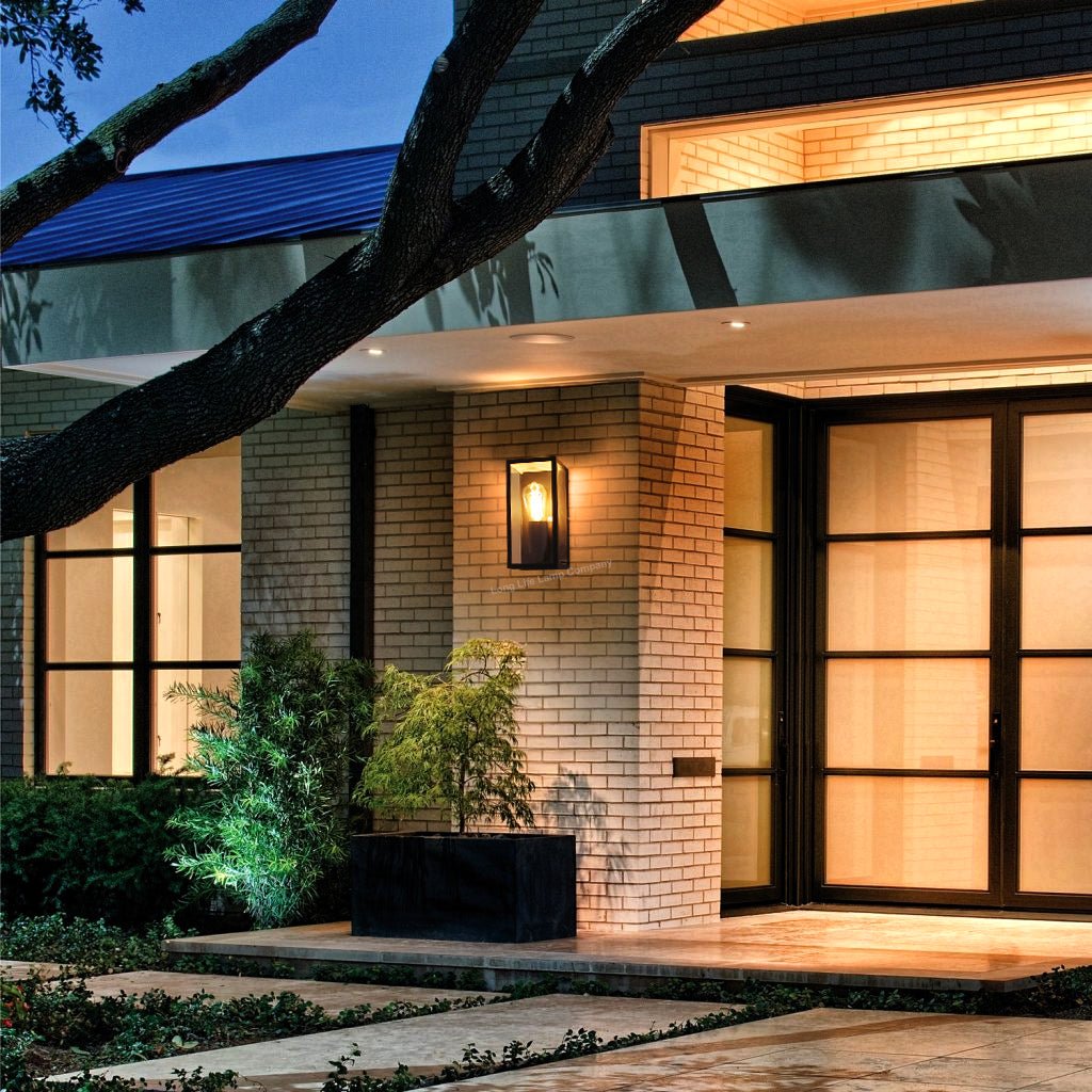 Rectangular Glass Wall Lantern Outdoor Garden Wall Light Black Body Metal Luminaire - Energy Light Bulbs - Free delivery on all orders