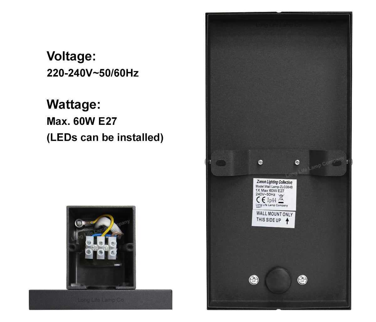 Rectangular Glass Wall Lantern Outdoor Garden Wall Light Black Body Metal Luminaire - Energy Light Bulbs - Free delivery on all orders