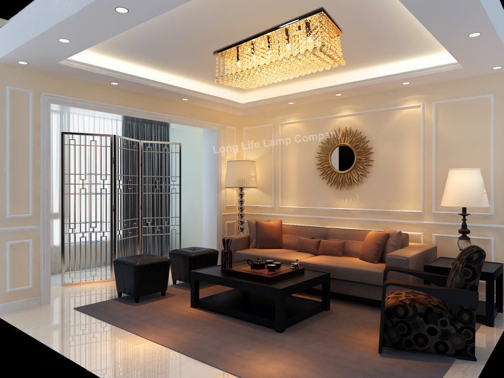 Rectangular Modern Crystal Ceiling Chandelier Droplet Effect Reflective Mirror Base - Energy Light Bulbs - Free delivery on all orders