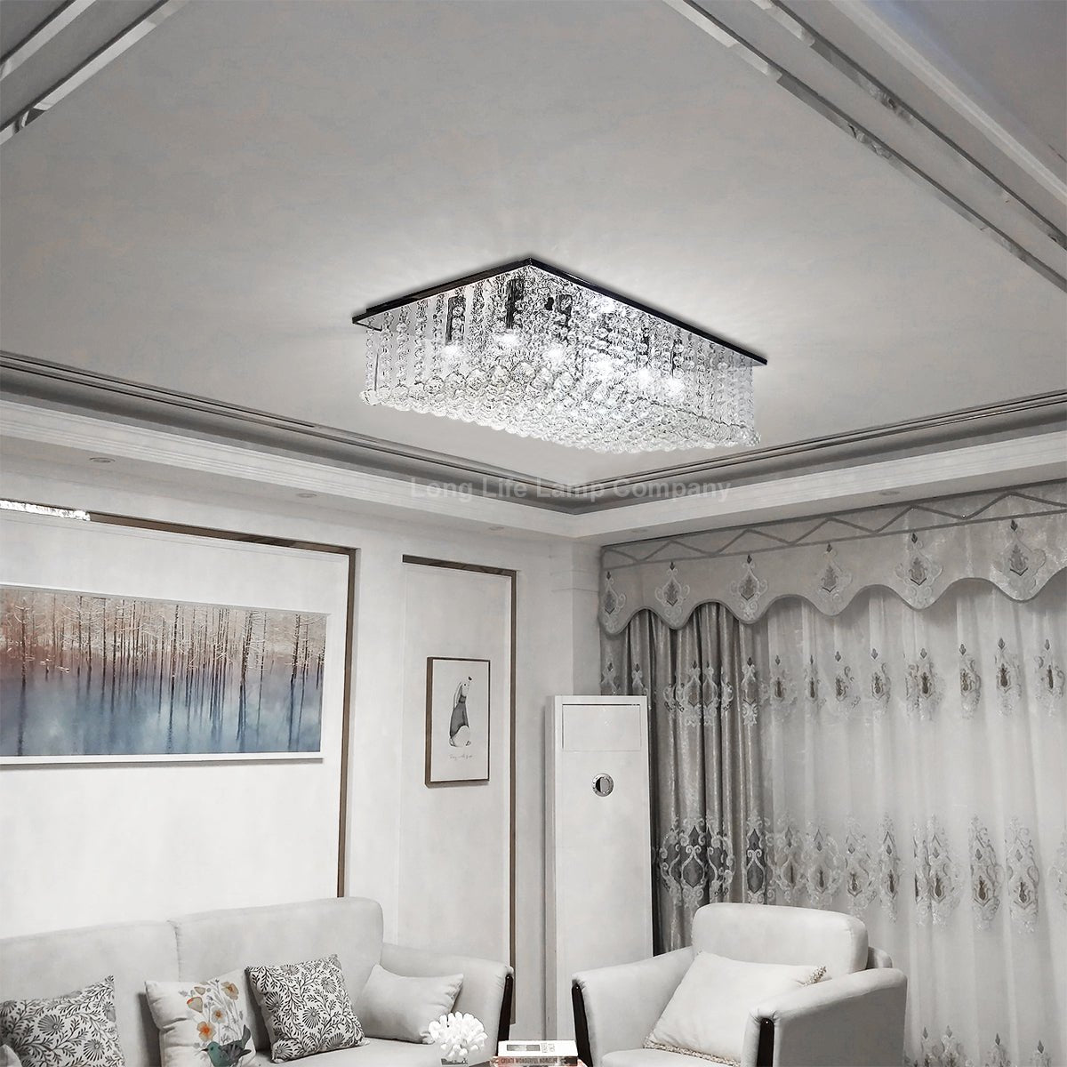 Rectangular Modern Crystal Ceiling Chandelier Droplet Effect Reflective Mirror Base - Energy Light Bulbs - Free delivery on all orders
