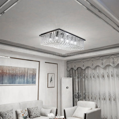 Rectangular Modern Crystal Ceiling Chandelier Droplet Effect Reflective Mirror Base - Energy Light Bulbs - Free delivery on all orders