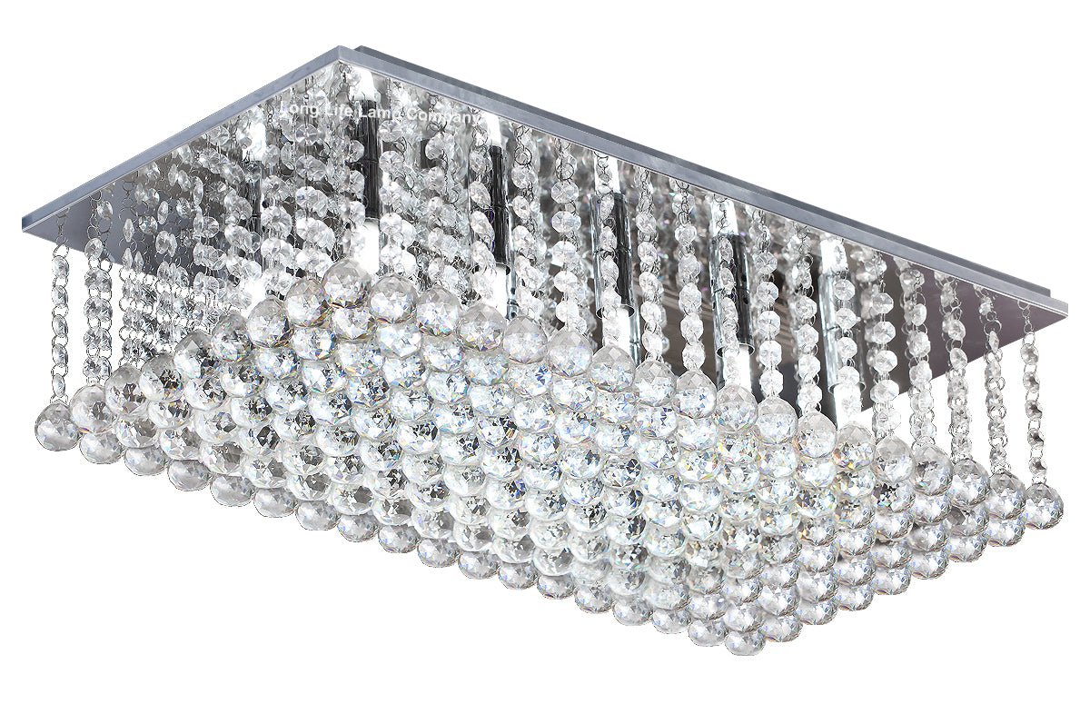 Rectangular Modern Crystal Ceiling Chandelier Droplet Effect Reflective Mirror Base - Energy Light Bulbs - Free delivery on all orders