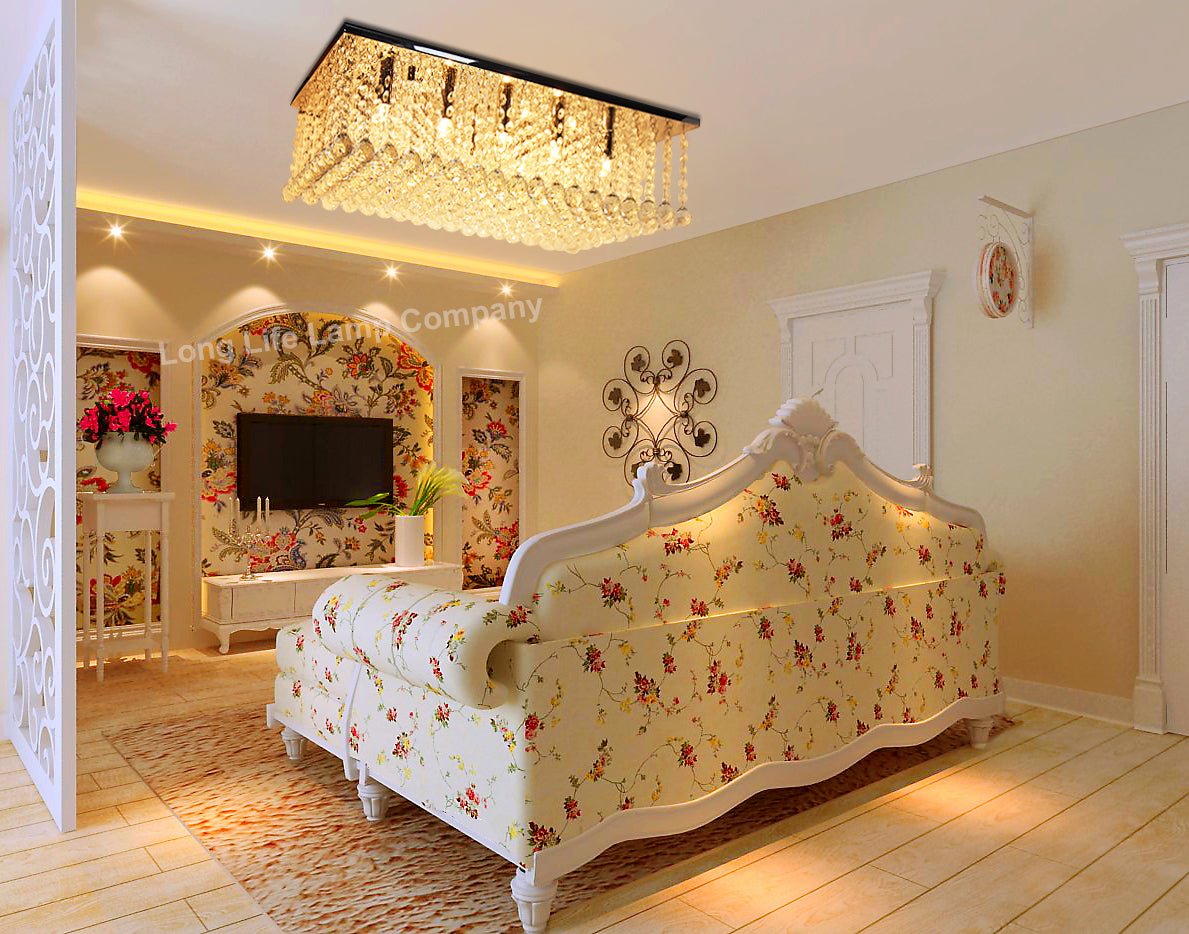 Rectangular Modern Crystal Ceiling Chandelier Droplet Effect Reflective Mirror Base - Energy Light Bulbs - Free delivery on all orders