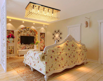 Rectangular Modern Crystal Ceiling Chandelier Droplet Effect Reflective Mirror Base - Energy Light Bulbs - Free delivery on all orders
