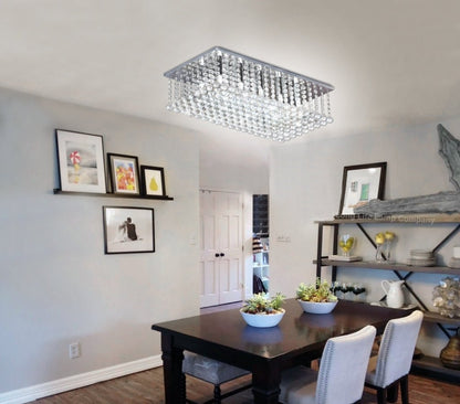 Rectangular Modern Crystal Ceiling Chandelier Droplet Effect Reflective Mirror Base - Energy Light Bulbs - Free delivery on all orders