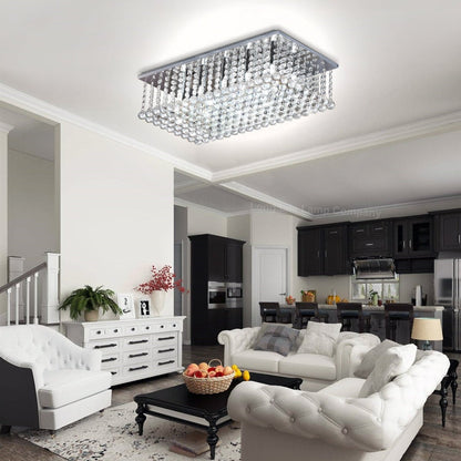 Rectangular Modern Crystal Ceiling Chandelier Droplet Effect Reflective Mirror Base - Energy Light Bulbs - Free delivery on all orders