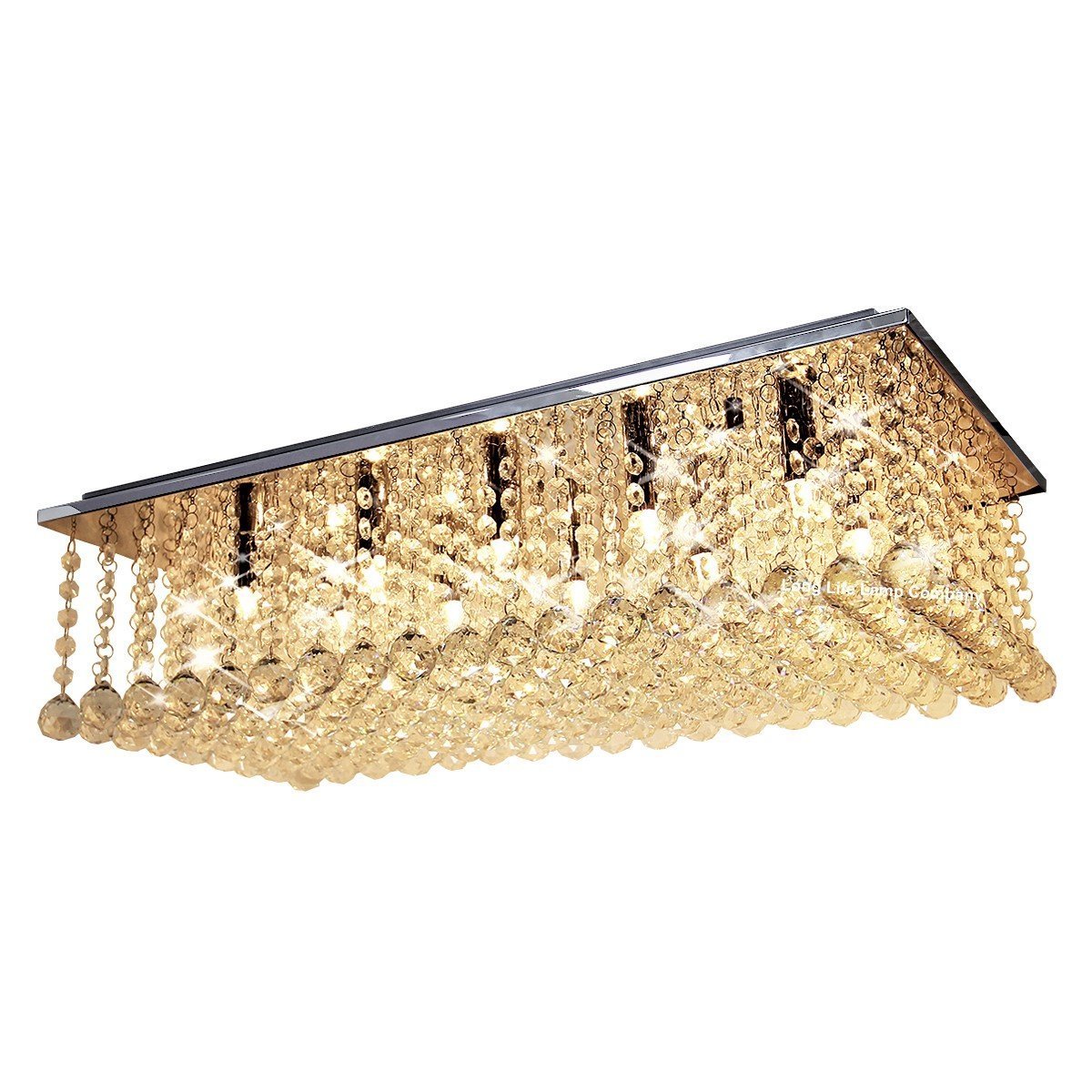 Rectangular Modern Crystal Ceiling Chandelier Droplet Effect Reflective Mirror Base - Energy Light Bulbs - Free delivery on all orders